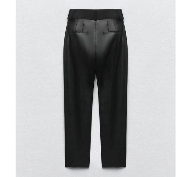 NWT ZARA BELTED FAUX LEATHER PANTS black - Picture 6 of 7